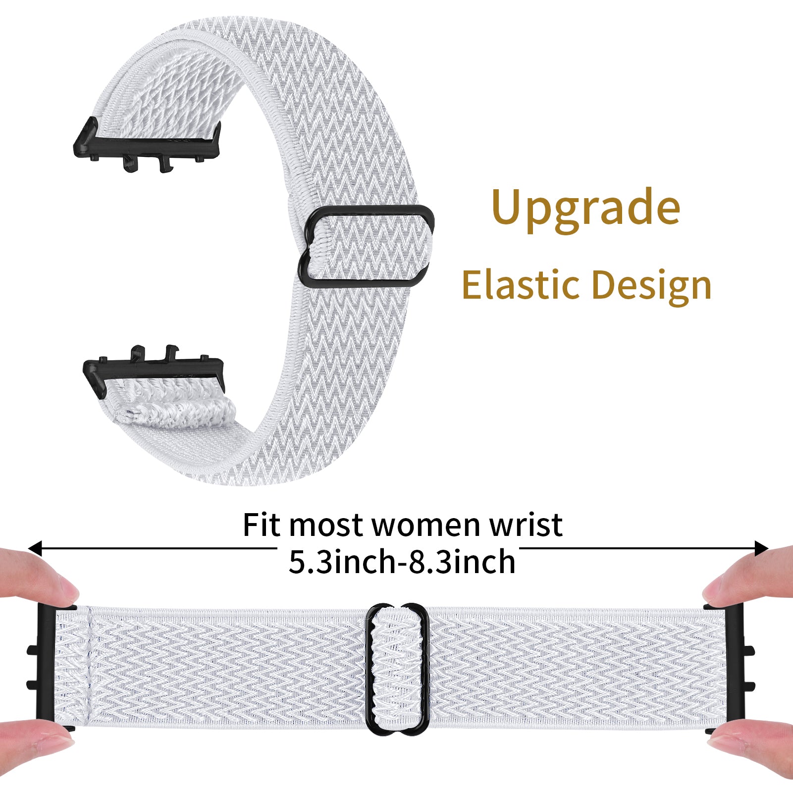 For Samsung Galaxy Fit3 SM-R390 Woven Watch Strap Elastic Wrist Band, Black Connector - White For Samsung Galaxy Fit3 SM-R390 Woven Watch Strap Elastic Wrist Band, Black Connector - White